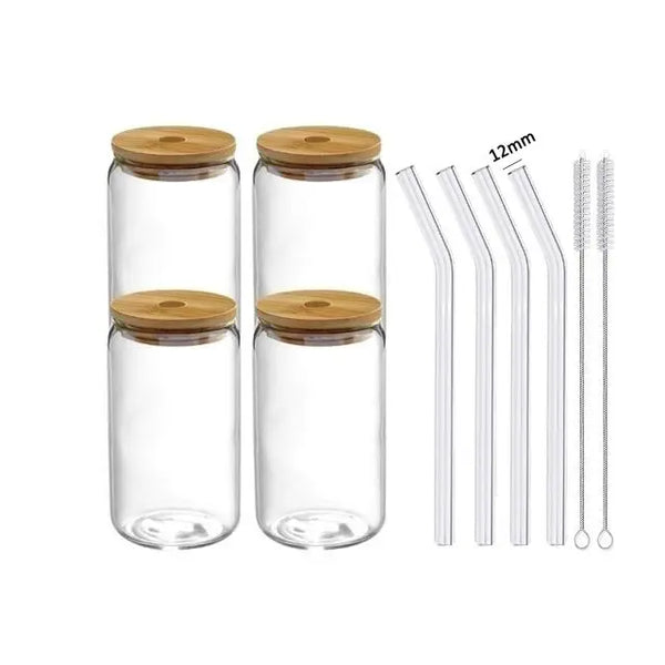 1/2Pcs Glass Cup with Lid and Straw Bubble Tea Cup Transparent Glasses Cup  Ice Coffee Mugs Beer Cola Milk Boba Cup Drinking Cup