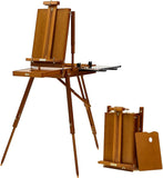 ات وورث حامل فرنسي للرسم، حامل صندوق رسم فاخر من خشب الزان مع صينية جانبية معدنية، محمول وسهل النقل للرسم في الهواء الطلق، يحمل قماش حتى 34 انش - لون جوزي فاتح