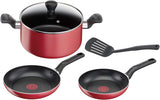 TEFAL Cookware Set of 12 Pieces | Super Cook | stewpot 22/24/28 cm/frypan 22/24 cm/wokpan 28 cm/Glass lid/spatula/spoon/slotted spoon | Non-Stick with Thermo Signal | Red | 2 Years Warranty| B243SC87