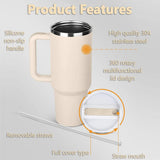 ALMEKAQUZ 40 oz Tumbler With Handle and Straw Lid Insulated Reusable Stainless Steel Water Bottle Travel Mug Iced Coffee Cup Travel Mug for Hot and Cold Beverages 40 oz Tumbler with Handle (White)