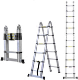 BuTuTaa 3.8 M Multipurpose Folding Teles Ladder A Frame A Shape Aluminium Portable Extendable Extension Telescoping Steps for Home Office Indoor Outdoor 150Kg Capacity (/CE)