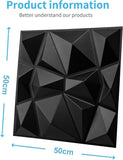 Mylindde Decorative 3D Wall Panels in Diamond Design, 3D Wall Panels, PVC 3D Wall Panel Diamond, 3D Textured Wall Panels, for Interior Wall Decor, 12Pack (Black,50 * 50cm)
