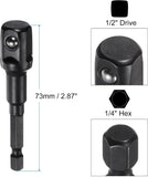 uxcell 1/2" Drive 21mm 6-Point Deep Impact Sockets 3" Length with 1/2" to 1/4" Hex Shank Adapters Phosphate Coated, CR-V Steel Socket Adapter Accessory Set Kit for Hex Bolts Nuts