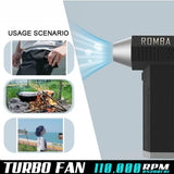 ROMBA Mini Turbo Jet Fan Air Blower, 120000 RPM X4 Powerful Brushless Motor with LED Colorful Light, Multi-Purpose Jet Blower with Adjustable Speed, Includes Vacuum Cleaning Kit for Homes & Outdoor