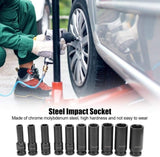 Impact Socket Set 1/2in Drive Hex Socket Chrome Molybdenum Steel Impact Socket Replacement Heavy Duty Tool, Set of 10 Pieces