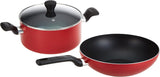 TEFAL Cookware Set of 12 Pieces | Super Cook | stewpot 22/24/28 cm/frypan 22/24 cm/wokpan 28 cm/Glass lid/spatula/spoon/slotted spoon | Non-Stick with Thermo Signal | Red | 2 Years Warranty| B243SC87