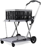 Folding Shopping Cart 2 Tier Multi Use Mobile Trolley Functional Collapsible Carts with Wheels and Removable Folding Storage Crates, for Groceries,Camping,Garage, Supermarket (Single Layer)