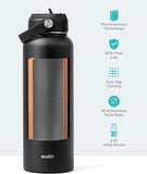 BUZIO Stainless Steel Water Bottle (Cold for 48 Hrs, Hot for 24 Hrs), 40 oz Vacuum Insulated Water Bottle with Straw Lid and Flex Cap (Double Wall, Wide Mouth, BPA Free, Leak Proof, Sweat Free), Black