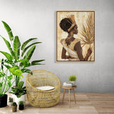 ديكور فني مؤطر من القماش القبلي للمرأة الافريقية بالوان محايدة، لوحة فنية جدارية مطبوعة لديكور الحائط للمكتب وغرفة المعيشة وغرفة النوم، هدية 30 × 40 سم