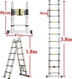 BuTuTaa 3.8 M Multipurpose Folding Teles Ladder A Frame A Shape Aluminium Portable Extendable Extension Telescoping Steps for Home Office Indoor Outdoor 150Kg Capacity (/CE)