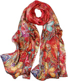 وشاح نسائي مالبيري 100% مطبوع عليه زهور وشاح طويل من الساتان شال ملفوف