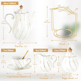 DUJUST 22 pcs White Porcelain Tea Set for 6, Luxury British Style Tea/Coffee Cup Set with Golden Trim, Beautiful Tea Set for Women, Tea Party Set, Gift Package (Including a Stand) - White