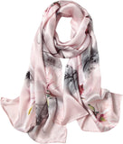 وشاح نسائي مالبيري 100% مطبوع عليه زهور وشاح طويل من الساتان شال ملفوف