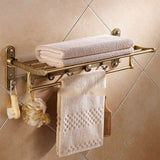 VoOqo Bathroom Towel Holder, Towel Rail Wall Mounted Aluminum Foldable Antique Brass Bath Towel Rack Active Bathroom Towel Holder Double Towel Shelf with Hooks Bathroom Accessories Convenient