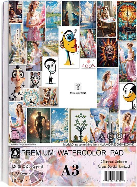 AOOK A3 Watercolor Paper Pad, 11.69X16.53 (140Lb/300Gsm) 20 Sheet Mixed Paper Mat, Top Packaging, Fine Texture, Suitable for Watercolor and Acrylic Art Mats (SX004 A3)