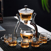 AOOKMIYA Glass Teapot Set Glass Automatic Lazy Tea Set Magnetic Rotating Kungfu Heat-Resistant Teapot Suit with 6pcs Tea Cups (GlasTeapot with 6pcs Bowl)