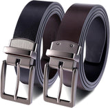 Zuimei Mens Reversible Leather Belt, Men's Belt with Rotated Buckle, Adjustable Trim to Fit, Great for Suits, Jeans, Casual & Business Work, Black & Coffee
