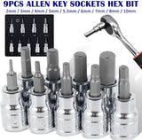 9pcs Allen Hex Bit Socket Set, Sturdy Allen Key Sockets Professional 3/8 Inch Drive Metric, Sizes 2-10mm Allen Head Hex Key Socket Set