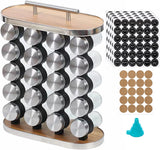 EYSOO Spice Rack with 20 Empty Jars Spice Jars Rack Spice Jars Set Spice Rack Organizer Seasoning Rack for Kitchen Countertop Stainless Steel Spice Rack with Funnel and 200 Spice Labels
