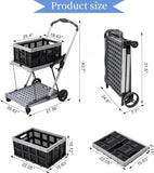 Folding Shopping Cart 2 Tier Multi Use Mobile Trolley Functional Collapsible Carts with Wheels and Removable Folding Storage Crates, for Groceries,Camping,Garage, Supermarket (Single Layer)