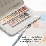HIMI Metallic Watercolor Paint Set 12 Colors, Travel Water Colors with Paints Brushes, Crafts Painting Supplies, Shimmer Metallic Colourful Paints Sest, Drawing Gifts for Teens Adults Artists (Gold)