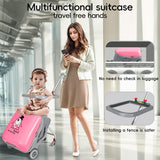 Kids' Luggage,Ride-On Suitcase 20 Inch Expandable Foldable and Rideable Suitcase with Spinner Wheels 2-in-1 Trolley Case & Baby Stroller for Toddler Kids Shopping Travel (Pink)