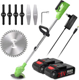 Fawoonu Electric Lawn Mower Li-ion Battery Cordless Grass Trimmer Auto Release Household Portable Garden Home Trimming Machine for Gardening Green