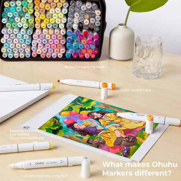 AOOKMIYA 168-Color Alcohol Art Markers Set, Ohuhu Dual Tip, Brush & Ch