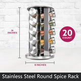 Rotating Spice Rack Set with 20 Spice Jars, Stainless Steel Spice Organizer, Spice Organizer with 48 Label, Funnel and Markers pen for Kitchen Countertops, Cabinets, Garlic, Salt Pepper