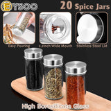EYSOO Spice Rack with 20 Empty Jars Spice Jars Rack Spice Jars Set Spice Rack Organizer Seasoning Rack for Kitchen Countertop Stainless Steel Spice Rack with Funnel and 200 Spice Labels