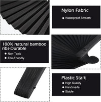 4 Pieces Folding Hand Fan, Black Silk Fabric Bamboo Ribs Hand Held, Chinese Japanese Vintage Silk Fans Fan for Wedding, Dancing, Church, Party, Gift Gift, DIY Creating