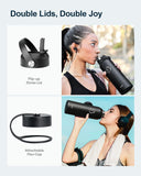 BUZIO Stainless Steel Water Bottle (Cold for 48 Hrs, Hot for 24 Hrs), 40 oz Vacuum Insulated Water Bottle with Straw Lid and Flex Cap (Double Wall, Wide Mouth, BPA Free, Leak Proof, Sweat Free), Black