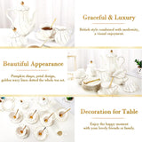 DUJUST 22 pcs White Porcelain Tea Set for 6, Luxury British Style Tea/Coffee Cup Set with Golden Trim, Beautiful Tea Set for Women, Tea Party Set, Gift Package (Including a Stand) - White