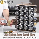 EYSOO Spice Rack with 20 Empty Jars Spice Jars Rack Spice Jars Set Spice Rack Organizer Seasoning Rack for Kitchen Countertop Stainless Steel Spice Rack with Funnel and 200 Spice Labels