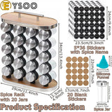 EYSOO Spice Rack with 20 Empty Jars Spice Jars Rack Spice Jars Set Spice Rack Organizer Seasoning Rack for Kitchen Countertop Stainless Steel Spice Rack with Funnel and 200 Spice Labels