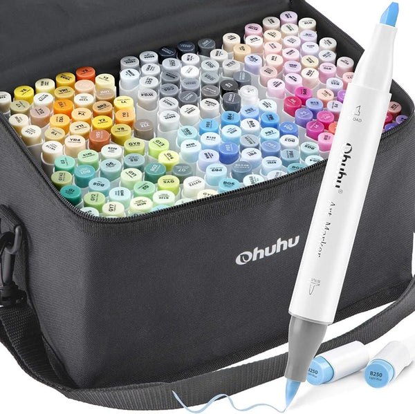 Ohuhu Brush & Chisel 48 Mid-tone Colors Dual Tip Alcohol Brush Markers