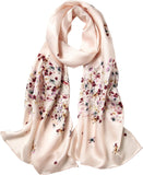 وشاح نسائي مالبيري 100% مطبوع عليه زهور وشاح طويل من الساتان شال ملفوف