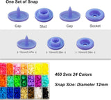 460 Sets T5 Plastic Snaps with Snap Pliers, 24-Colors 12mm Snap Buttons for Sewing, Snap Fasteners kit for Sewing, Clothing, Crafting
