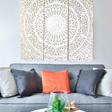 الواح خشبية للتعليق على الحائط بتصميم ماندالا منحوتة لديكور المنزل العتيق وغرفة النوم فوق السرير ومدخل المكتب ومنطقة المعيشة الكبيرة بتصميم ريفي مربع من سوق ديساينز، 3 قطع - 120 سم