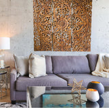 الواح خشبية للتعليق على الحائط بتصميم ماندالا منحوتة لديكور المنزل العتيق وغرفة النوم فوق السرير ومدخل المكتب ومنطقة المعيشة الكبيرة بتصميم ريفي مربع من سوق ديساينز، 3 قطع - 120 سم