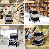 Folding Shopping Cart 2 Tier Multi Use Mobile Trolley Functional Collapsible Carts with Wheels and Removable Folding Storage Crates, for Groceries,Camping,Garage, Supermarket (Single Layer)