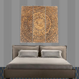 الواح خشبية للتعليق على الحائط بتصميم ماندالا منحوتة لديكور المنزل العتيق وغرفة النوم فوق السرير ومدخل المكتب ومنطقة المعيشة الكبيرة بتصميم ريفي مربع من سوق ديساينز، 3 قطع - 120 سم