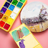 HI'MI Gouache Paint Set, 18 Colours, 30 ml Jelly cups, with Palette, Non Toxic Paint for Paper and Canvas, Art Paint Set for Professionals, Yellow Case