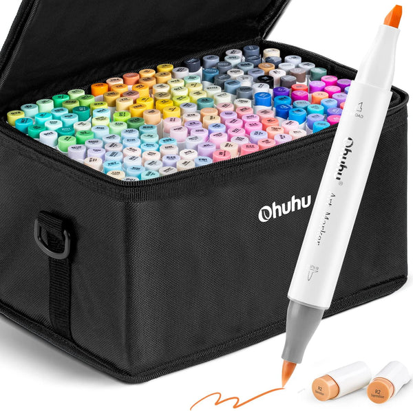 Brush Markers, Brush & Chisel Dual Tips Professional Artist Markers,  Drawing Marker Set with Carrying Case for Adult Coloring and Drawing Media  for