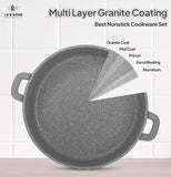 Cookware Set 29 pieces - LIFE SMILE Pots and Pans set Granite Non Stick Coating 100% PFOA FREE, Induction Base Cooking Set include Casseroles & Shallow Pot & Fry Pans & Silicone Utensils (Grey)