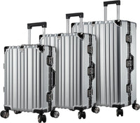 Cabin Pro Light Weight Aluminum Frame Fashion Trolley Luggage Polycarbonate Hard Case Carry on Suitcase with 4 Quite 360° Double Spinner wheels, CP001 (Carry-On 20-Inch, Silver)