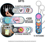 Button Maker Machine Multiple Sizes 25mm-32mm-58mm (500 Buttons,15 Bottle Openers,15 Fridge Magnets,15 Keyring Buttons, 500+ Free Designs,3 Circle Cutters) - Pin Maker Machine