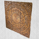 الواح خشبية للتعليق على الحائط بتصميم ماندالا منحوتة لديكور المنزل العتيق وغرفة النوم فوق السرير ومدخل المكتب ومنطقة المعيشة الكبيرة بتصميم ريفي مربع من سوق ديساينز، 3 قطع - 120 سم