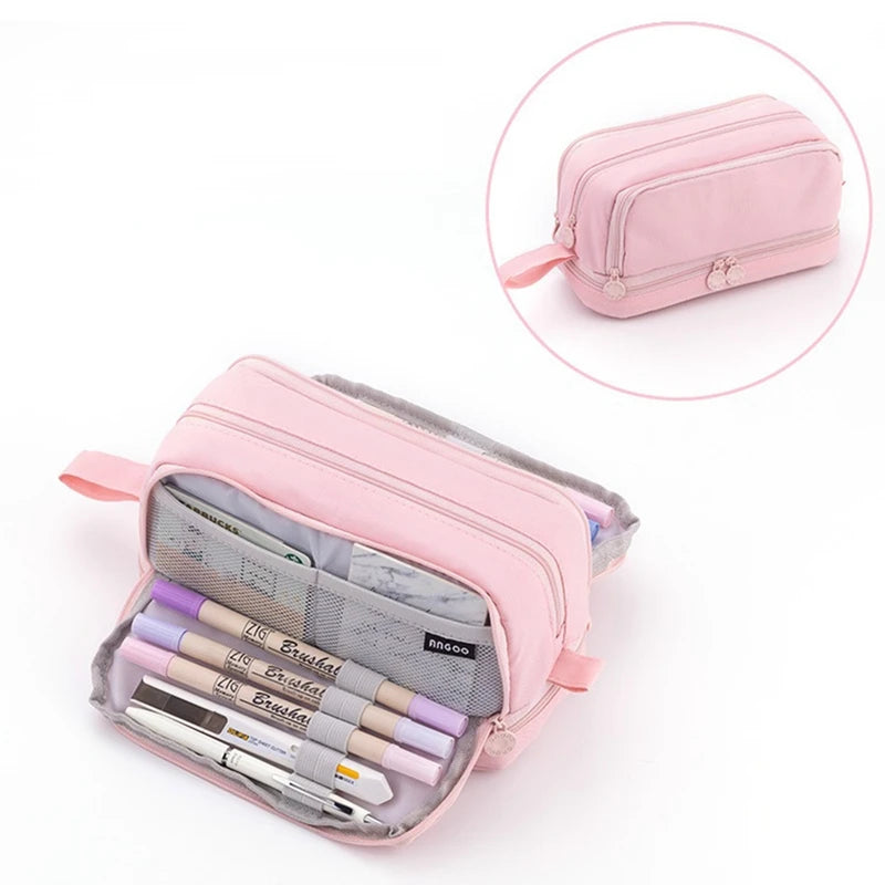 ANGOO 4 Partitions Pencil Bag Pen Case Dual Side Open Easy Handle Stor ...