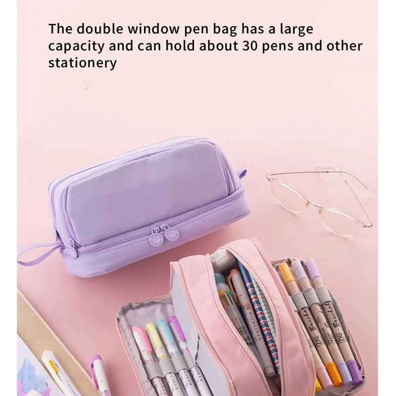 ANGOO 4 Partitions Pencil Bag Pen Case Dual Side Open Easy Handle Stor ...